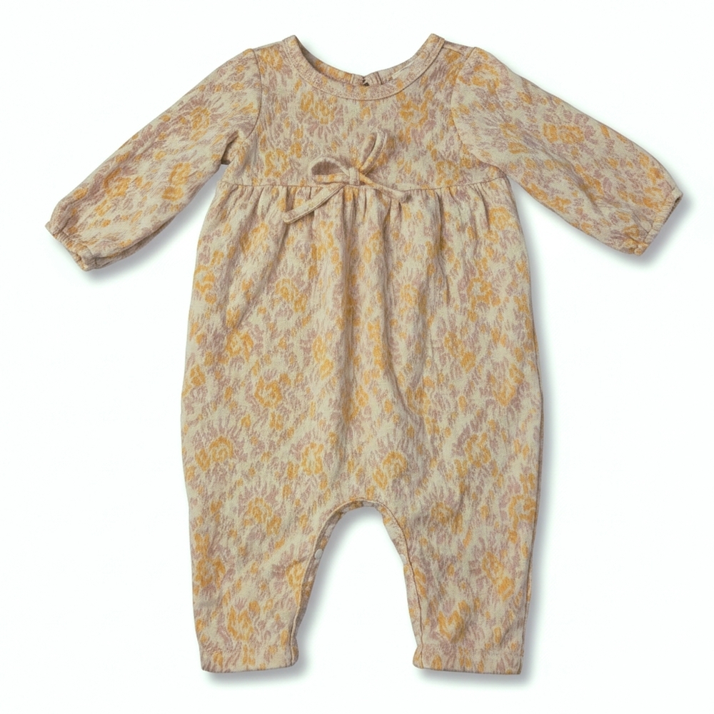 Mabel + Honey 12M Floral Long Sleeve Knit Romper Mustard Mauve